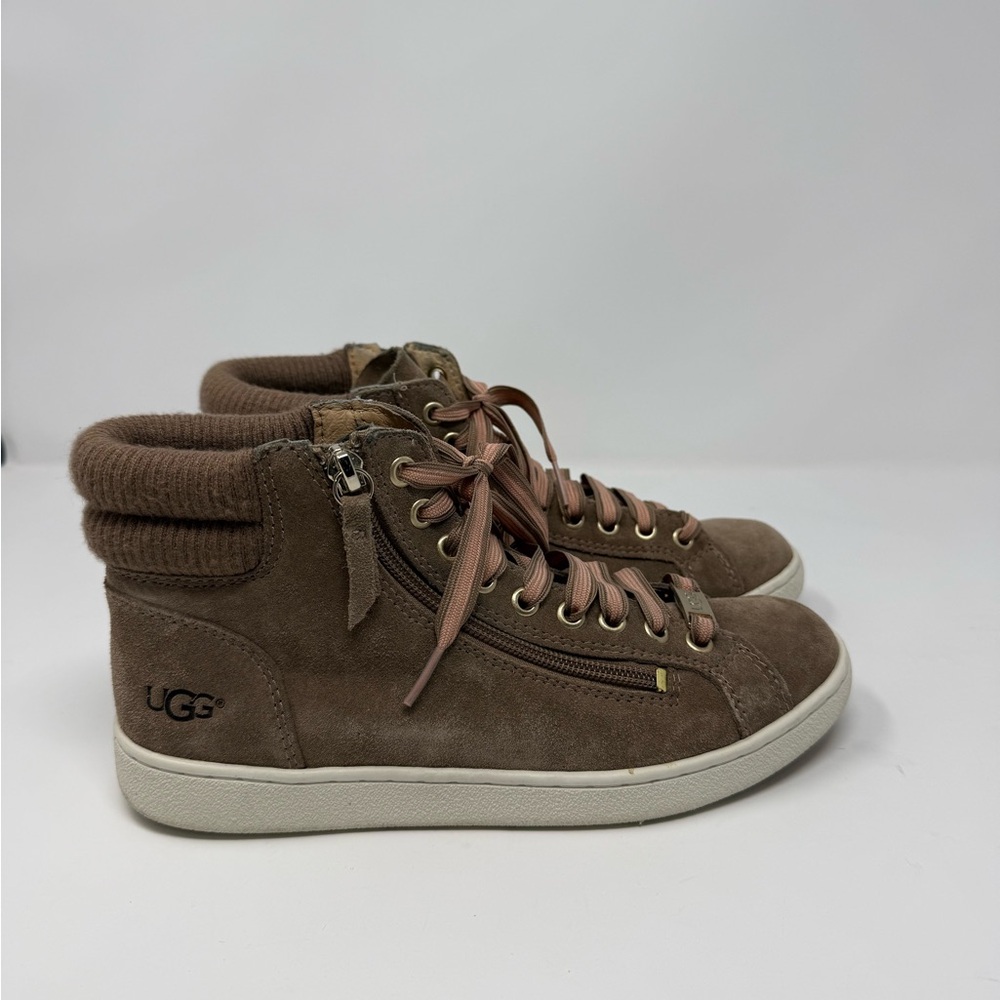 EUC UGG Women’s Tan Brown Suede Tan Zipper Olive High Top Sneakers Sz 7 (KBHADG)